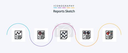 Ilustración de Reports Sketch Line Filled Flat 5 Icon Pack Including page. data. report. report. page - Imagen libre de derechos