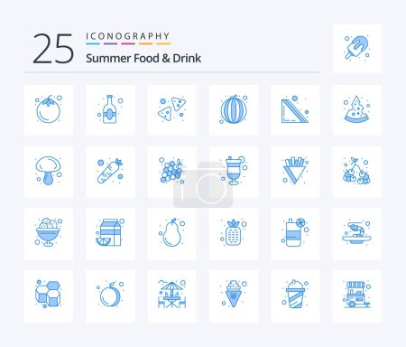Téléchargez les illustrations : Summer Food & Drink 25 Blue Color icon pack including sandwich. watermelon. chips. vegetable. fruits - en licence libre de droit