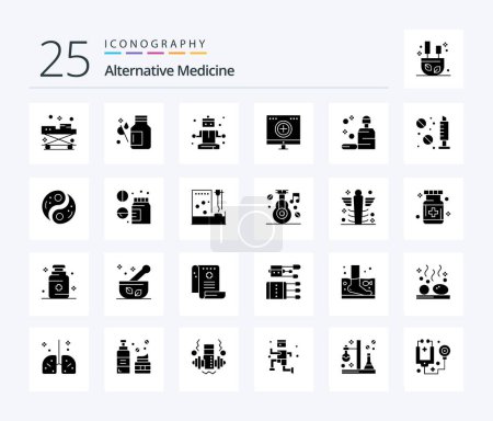 Illustration for Alternative Medicine 25 Solid Glyph icon pack including recovery. hospital. medical. computer. wellness - Royalty Free Image