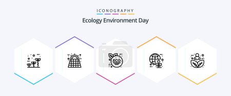 Illustration for Ecology 25 Line icon pack including plant leaf. world. energy. green. global - Royalty Free Image