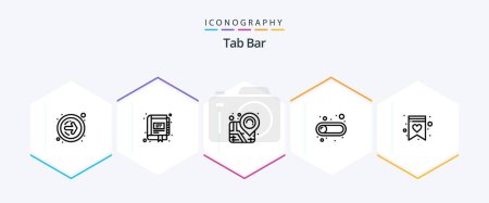 Illustration for Tab Bar 25 Line icon pack including wish list. favorite. location. toggle. button - Royalty Free Image