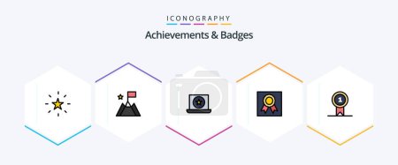 Ilustración de Achievements and Badges 25 FilledLine icon pack including awardst. medal. award. frame. badge - Imagen libre de derechos