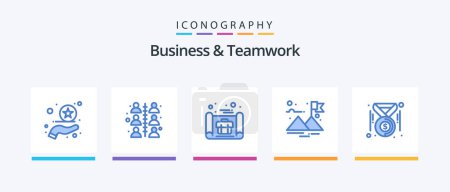 Ilustración de Business And Teamwork Blue 5 Icon Pack Including money. coins. business plan. badge. flag. Creative Icons Design - Imagen libre de derechos