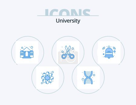 Téléchargez les illustrations : University Blue Icon Pack 5 Icon Design. bell. stationary. building. cutting. scissor - en licence libre de droit