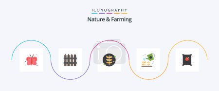 Téléchargez les illustrations : Nature And Farming Flat 5 Icon Pack Including food. sprinkier. grow. nature. farming - en licence libre de droit