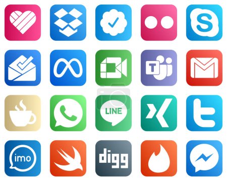 Ilustración de 20 Elegant Social Media Icons such as mail. gmail and meta icons. Clean and minimalist - Imagen libre de derechos