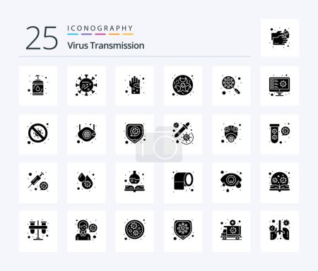 Téléchargez les illustrations : Virus Transmission 25 Solid Glyph icon pack including devirus. science. bacterial. lab. bio - en licence libre de droit