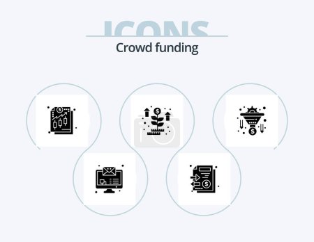 Illustration for Crowdfunding Glyph Icon Pack 5 Icon Design. funnel. conversion. finance. plant. money - Royalty Free Image