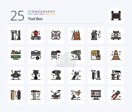 Téléchargez les illustrations : Tools 25 Line Filled icon pack including spray. bottle. tools. tools. construction - en licence libre de droit