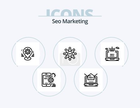 Téléchargez les illustrations : Seo Marketing Line Icon Pack 5 Icon Design. setting. seo. gear. sms. callout - en licence libre de droit