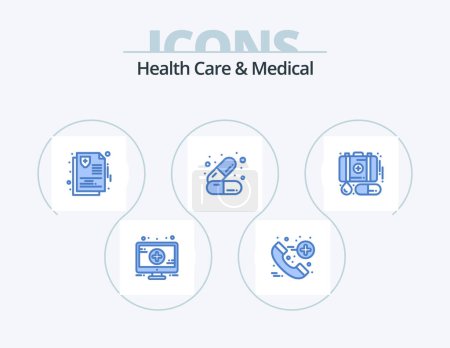 Ilustración de Health Care And Medical Blue Icon Pack 5 Icon Design. medicine. emergency. insurance. case. health - Imagen libre de derechos