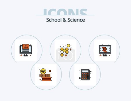 Illustration for School And Science Line Filled Icon Pack 5 Icon Design. global. pencil. content. idea. bulb - Royalty Free Image