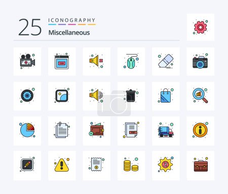 Téléchargez les illustrations : Miscellaneous 25 Line Filled icon pack including eraser. no. mouse. click - en licence libre de droit