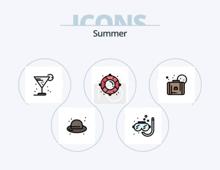 Illustration for Summer Line Filled Icon Pack 5 Icon Design. bag. planet. compass. international. earth - Royalty Free Image