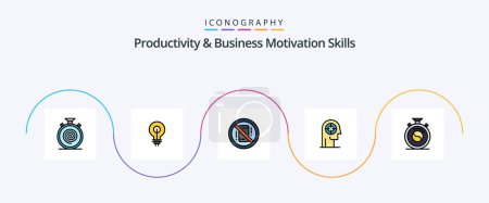 Téléchargez les illustrations : Productivity And Business Motivation Skills Line Filled Flat 5 Icon Pack Including focus. arrow. insight. phone. mobile - en licence libre de droit