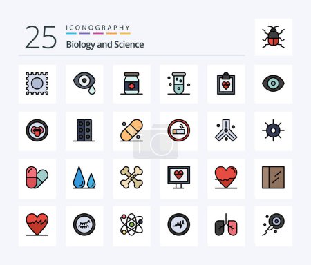 Téléchargez les illustrations : Biology 25 Line Filled icon pack including results. cardiogram. medical. laboratory. blood - en licence libre de droit
