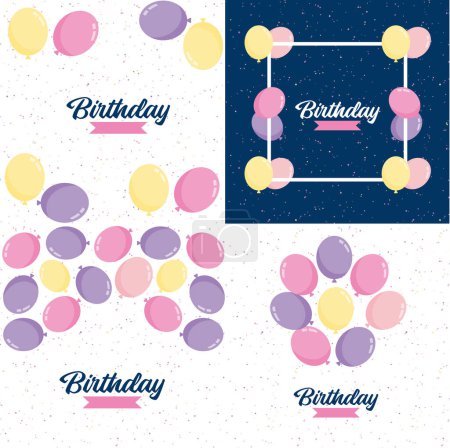 Ilustración de ColorfulHappy Birthday announcement poster. flyer. and greeting card in a flat style vector illustration - Imagen libre de derechos
