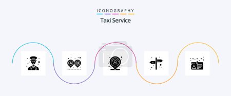 Téléchargez les illustrations : Taxi Service Glyph 5 Icon Pack Including license. card. location. sign. direction - en licence libre de droit