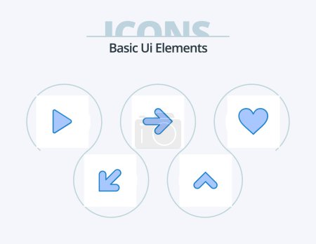 Ilustración de Basic Ui Elements Blue Icon Pack 5 Icon Design. heart. right. control. arrows. arrow - Imagen libre de derechos