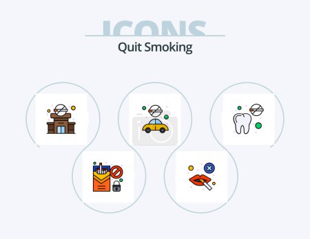 Téléchargez les illustrations : Quit Smoking Line Filled Icon Pack 5 Icon Design. cigarette. banned. dentist. sweet. women - en licence libre de droit