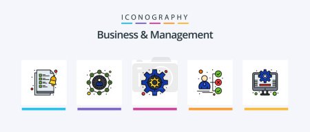 Téléchargez les illustrations : Business And Management Line Filled 5 Icon Pack Including laptop. team. document. management. report. Creative Icons Design - en licence libre de droit
