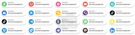 Ilustración de Follow Me Social Media Icons with Custom Message Option 20 pack such as china. douyin. inbox. tiktok and rakuten icons. Fully editable and professional - Imagen libre de derechos