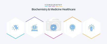 Illustration for Biochemistry And Medicine Healthcare 25 Blue icon pack including test . search. virtruvian . medical. bacteria - Royalty Free Image