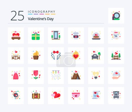 Téléchargez les illustrations : Valentines Day 25 Flat Color icon pack including love. drink. heart. cup. romantic - en licence libre de droit