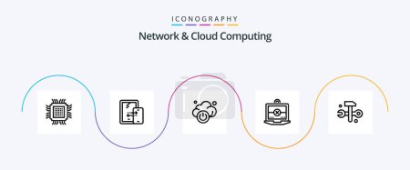 Ilustración de Network And Cloud Computing Line 5 Icon Pack Including hammer. computing. technology. cross. laptop - Imagen libre de derechos