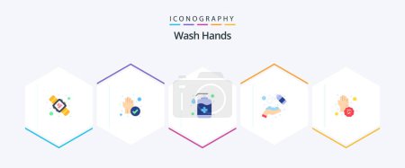 Téléchargez les illustrations : Wash Hands 25 Flat icon pack including washing. hands spray. bottle. clean. wash - en licence libre de droit