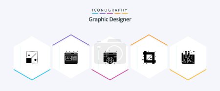 Illustration for Graphic Designer 25 Glyph icon pack including blueprints. designing tool. design. crop tool. web - Royalty Free Image