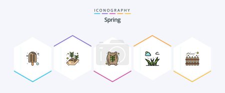 Téléchargez les illustrations : Spring 25 FilledLine icon pack including spring. grasses. seed. grass. health - en licence libre de droit