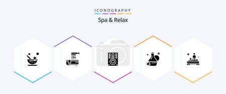 Ilustración de Spa And Relax 25 Glyph icon pack including . jug . bathtub . floral essence . temperature measurement - Imagen libre de derechos