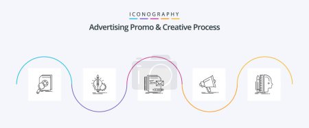 Illustration for Advertising Promo And Creative Process Line 5 Icon Pack Including marketing. bullhorn. lamp. presentation. identity - Royalty Free Image