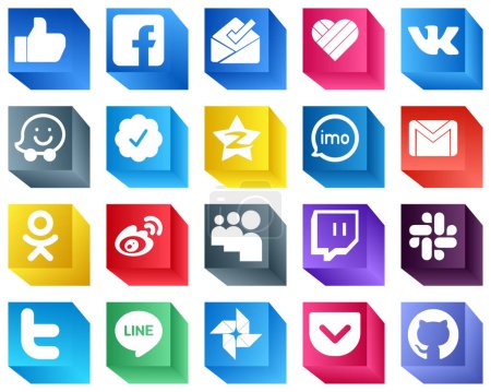 Illustration for 3D Social Media Icons Pack 20 icons such as gmail. video. waze and audio icons. High-quality and minimalist - Royalty Free Image