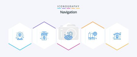 Téléchargez les illustrations : Navigation 25 Blue icon pack including home. direction. pin. location. pointer - en licence libre de droit