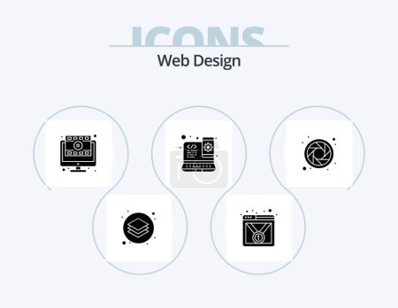 Téléchargez les illustrations : Web Design Glyph Icon Pack 5 Icon Design. color. web. web page. responsive. online - en licence libre de droit
