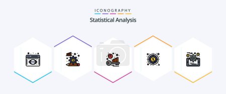 Illustration for Statistical Analysis 25 FilledLine icon pack including data management. money. benchmarking. graph. currency - Royalty Free Image