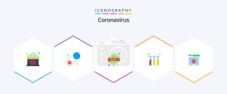 Ilustración de Coronavirus 25 Flat icon pack including test tubes. lab. virus. experiment. disease - Imagen libre de derechos