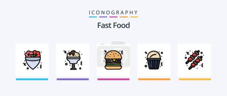 Téléchargez les illustrations : Fast Food Line Filled 5 Icon Pack Including . food. fast food. fast food. food. Creative Icons Design - en licence libre de droit