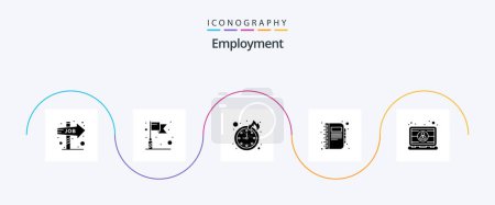 Téléchargez les illustrations : Employment Glyph 5 Icon Pack Including engineer. computer. time. note. copy - en licence libre de droit