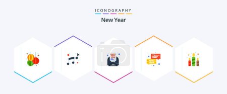 Illustration for New Year 25 Flat icon pack including fire. new year. invite. conversation. bubble - Royalty Free Image