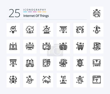 Téléchargez les illustrations : Internet Of Things 25 Line icon pack including internet. headphone. home network. device smart. circuit - en licence libre de droit
