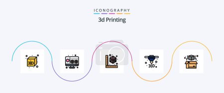 Téléchargez les illustrations : 3d Printing Line Filled Flat 5 Icon Pack Including model. 3d.cube. direct metal laser sintering. d printing - en licence libre de droit