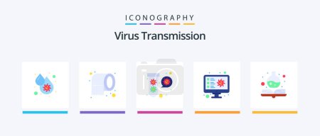 Illustration for Virus Transmission Flat 5 Icon Pack Including medical. virus. bacteria. scan. computer. Creative Icons Design - Royalty Free Image