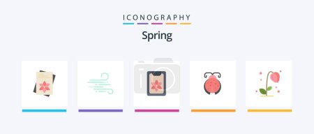 Téléchargez les illustrations : Spring Flat 5 Icon Pack Including floral. ladybug. flower. ladybird. beetle. Creative Icons Design - en licence libre de droit