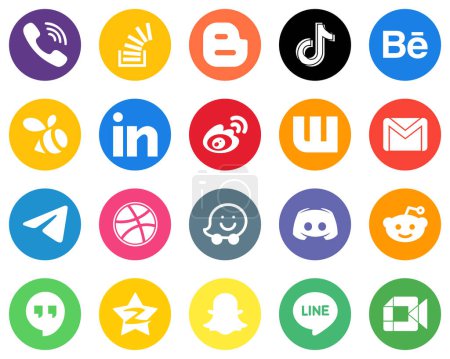Illustration for Flat Circle White Icon Collection professional. swarm. blog. behance and china 20 High-quality Icons - Royalty Free Image