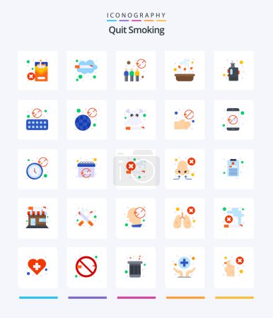 Illustration for Creative Quit Smoking 25 Flat icon pack  Such As out. ashtray. thinking. not allowed. block - Royalty Free Image