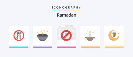 Illustration for Ramadan Flat 5 Icon Pack Including celebration. lamp. fasting. islam. aladdin. Creative Icons Design - Royalty Free Image