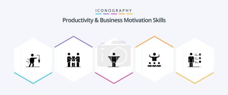 Téléchargez les illustrations : Productivity And Business Motivation Skills 25 Glyph icon pack including mentor. encourage. partnership. investor. career - en licence libre de droit